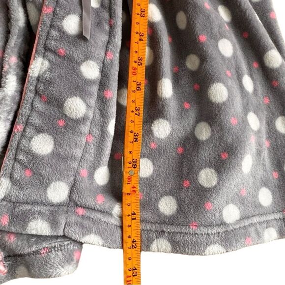 Love To Lounge Fleece Tie Waist Gray Pink White Polka Dot Robe. Large. 10-12. - Picture 4 of 7